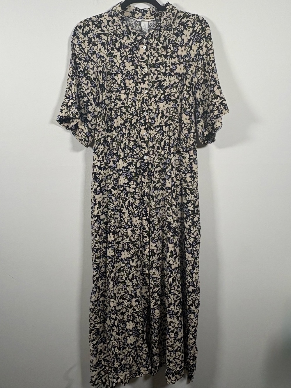 H&M XL Floral Button Front Belted Midi Maxi Dress 100% Viscose